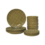 Dahlia Plate Set, Ceramic, Olive Green