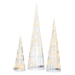 3pc Light Up Cone Tree Decorations With Warm Led Lights