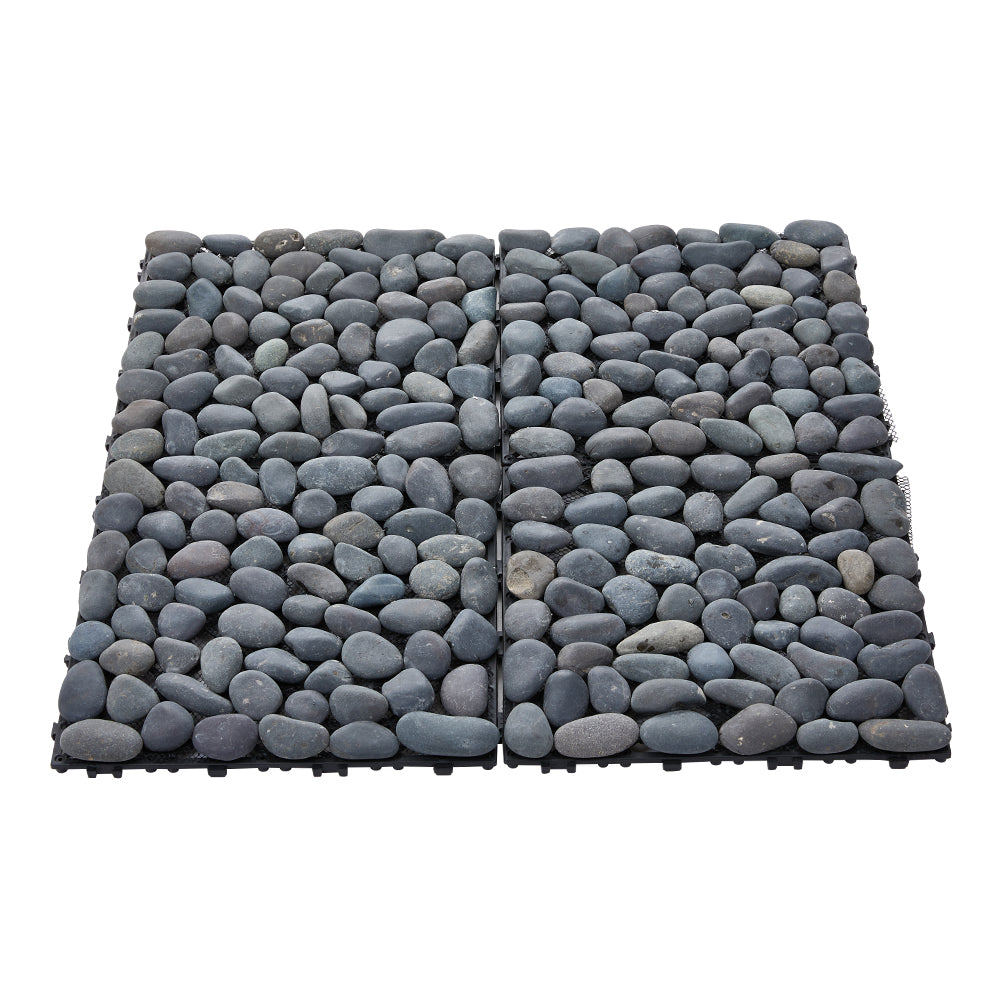 6pcs Interlocking Natural Stone Deck Tiles, 30x30cm Square Outdoor Patio Flooring, Durable Garden Pathway & Poolside Tiles | Grey