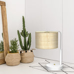 Marshall Hand Made Designer Table Lamp In Matt White Metal And Natural Rattan Coloured Fabric
