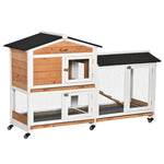 Wooden Rabbit Hutch Guinea Pig Cage W/ Wheels, Run, Ramp | Yellow
