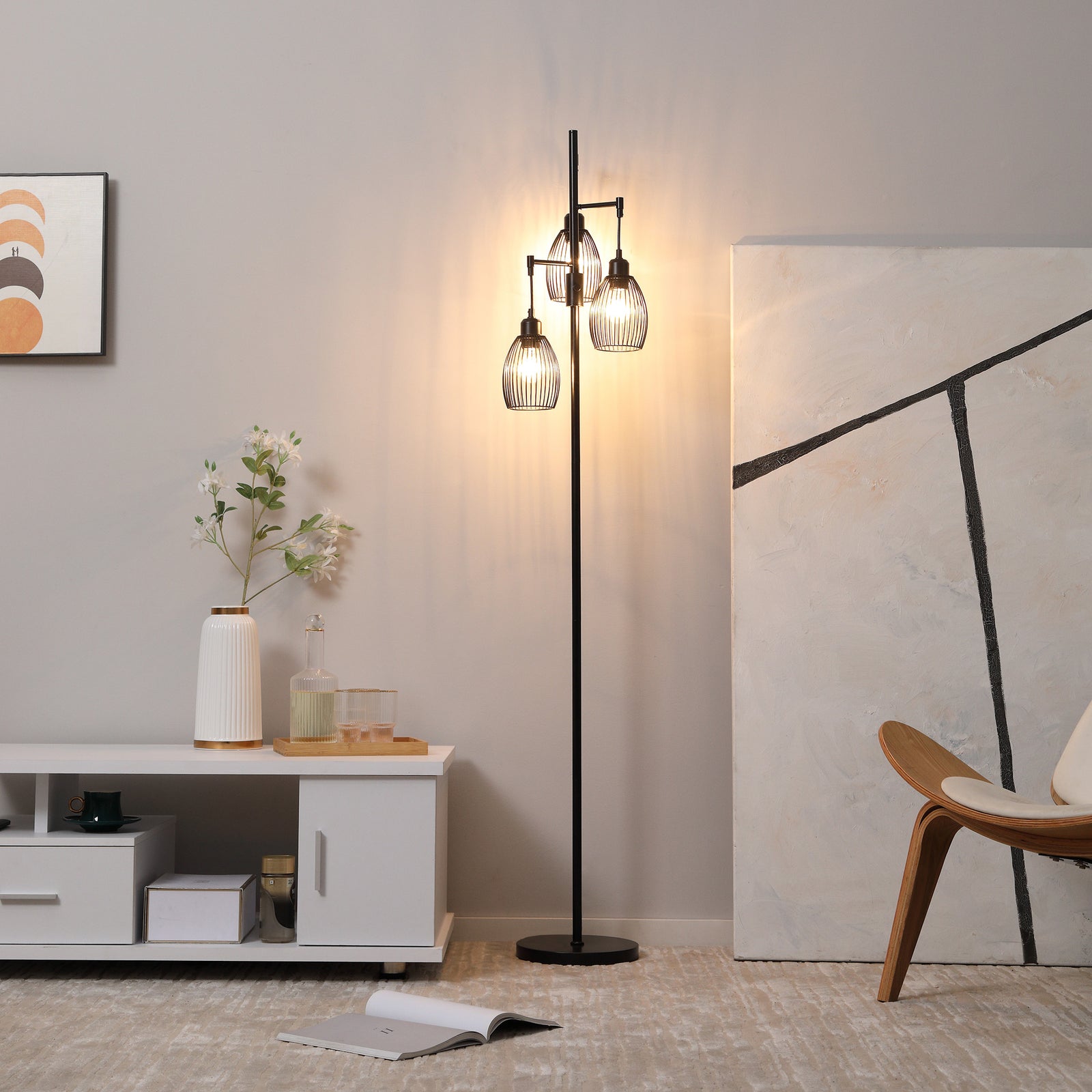 Industrial 3-light Floor Lamp Dimmable Standing Lamp | One Size | Black