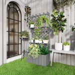 Outsunny Wooden Raised Planter With Trellis And 2 Shelves, Grey