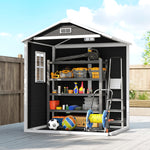 Garden Shed 6'x4.5' Plastic Tool Storage House W/ Lockable Double Doors | Black