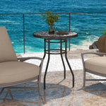 Garden Table W/ Tempered Glass Top, Steel Frame | Tan