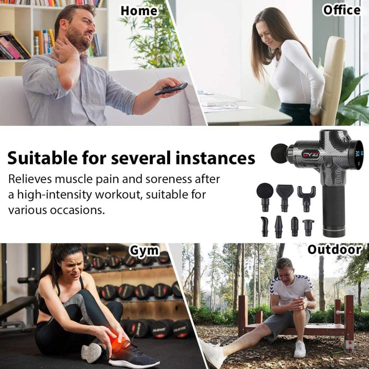 Dyzi Handheld Muscle Massage Gun For Pain Relief 6 Heads Body Massager Deep Tissue Percussion Massager