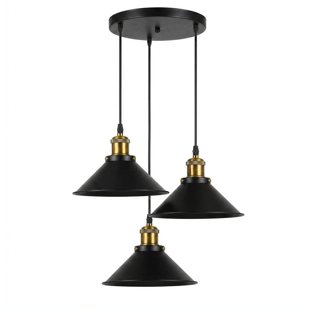 Emitto Pendant Light 3 Lights Height Adjustable Vintage Ceiling Light Black