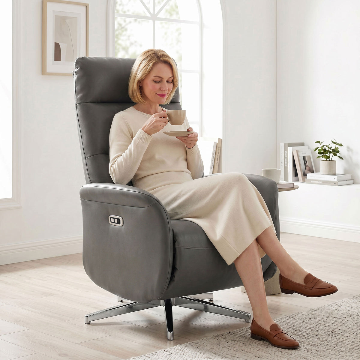 Recliner Armchair, Swivel Recliner With Type C+usb | Dark Grey
