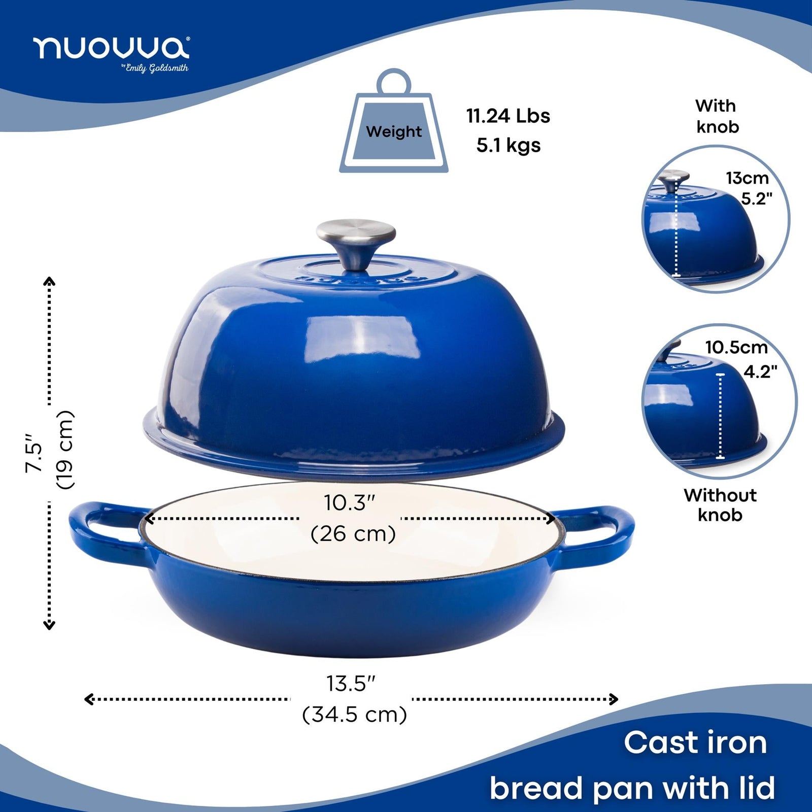 Enamelled Cast Iron Dutch Oven Bread Pot, 22cm (5.6l) | Dark Blue