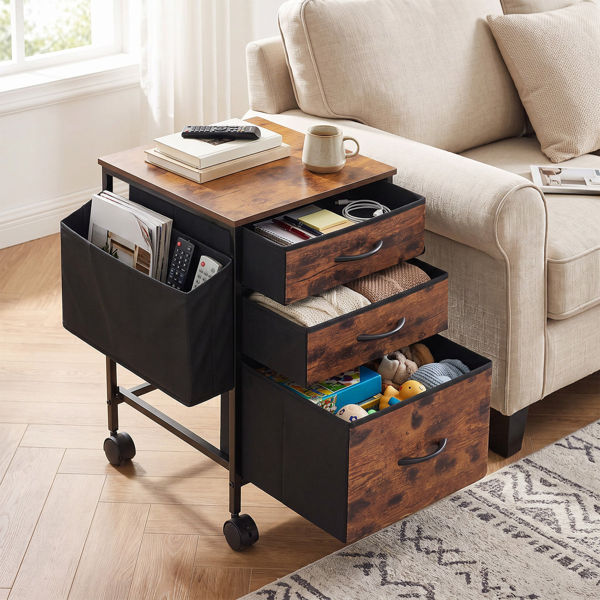 Vintage Filing Cabinet With Casters | 3 Drawer | Black & Brown