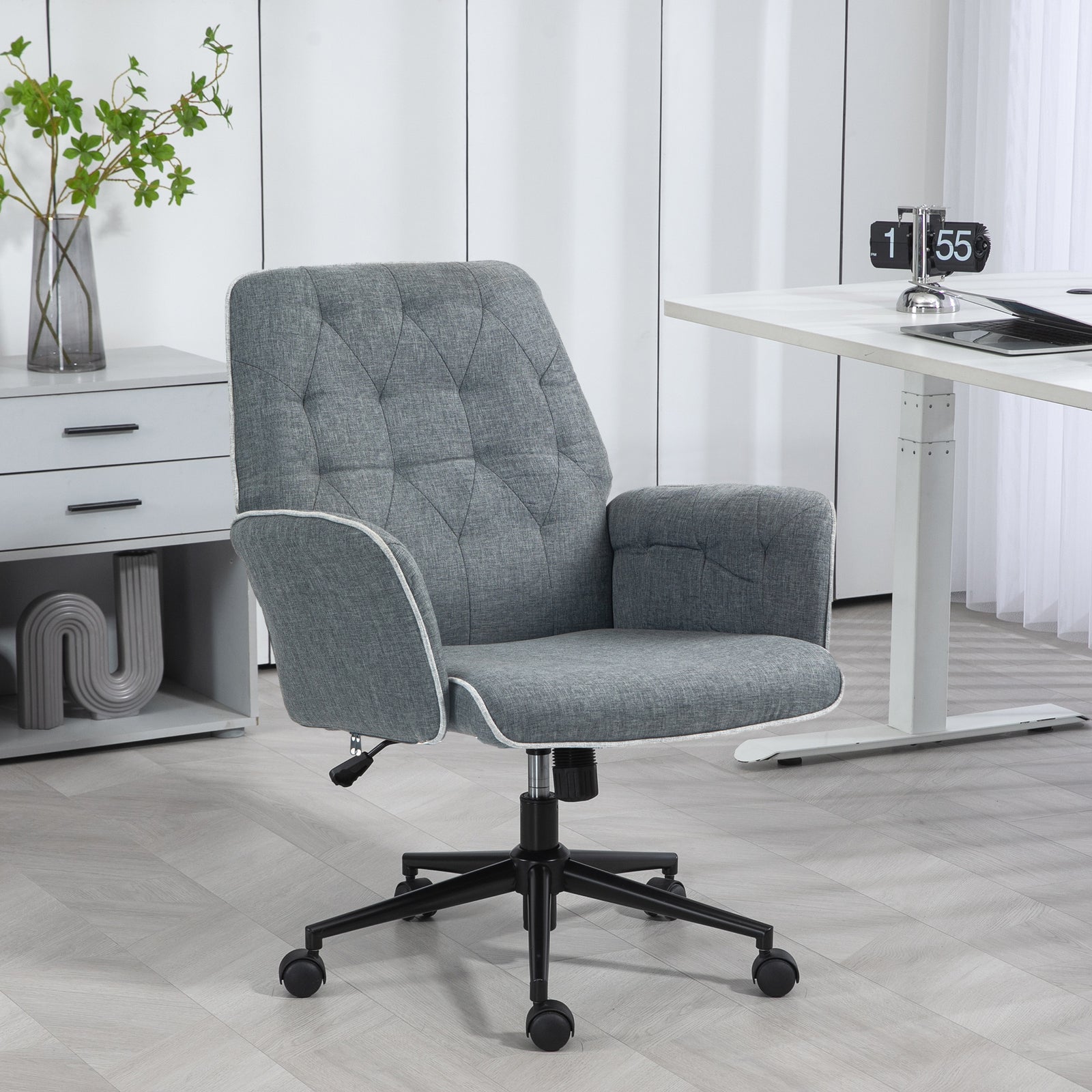 Tufted Computer Chair W/ Armrest | Dark Gray