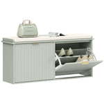 Shoe Storage Bench With Cushion And Flip-drawer | Large | Green