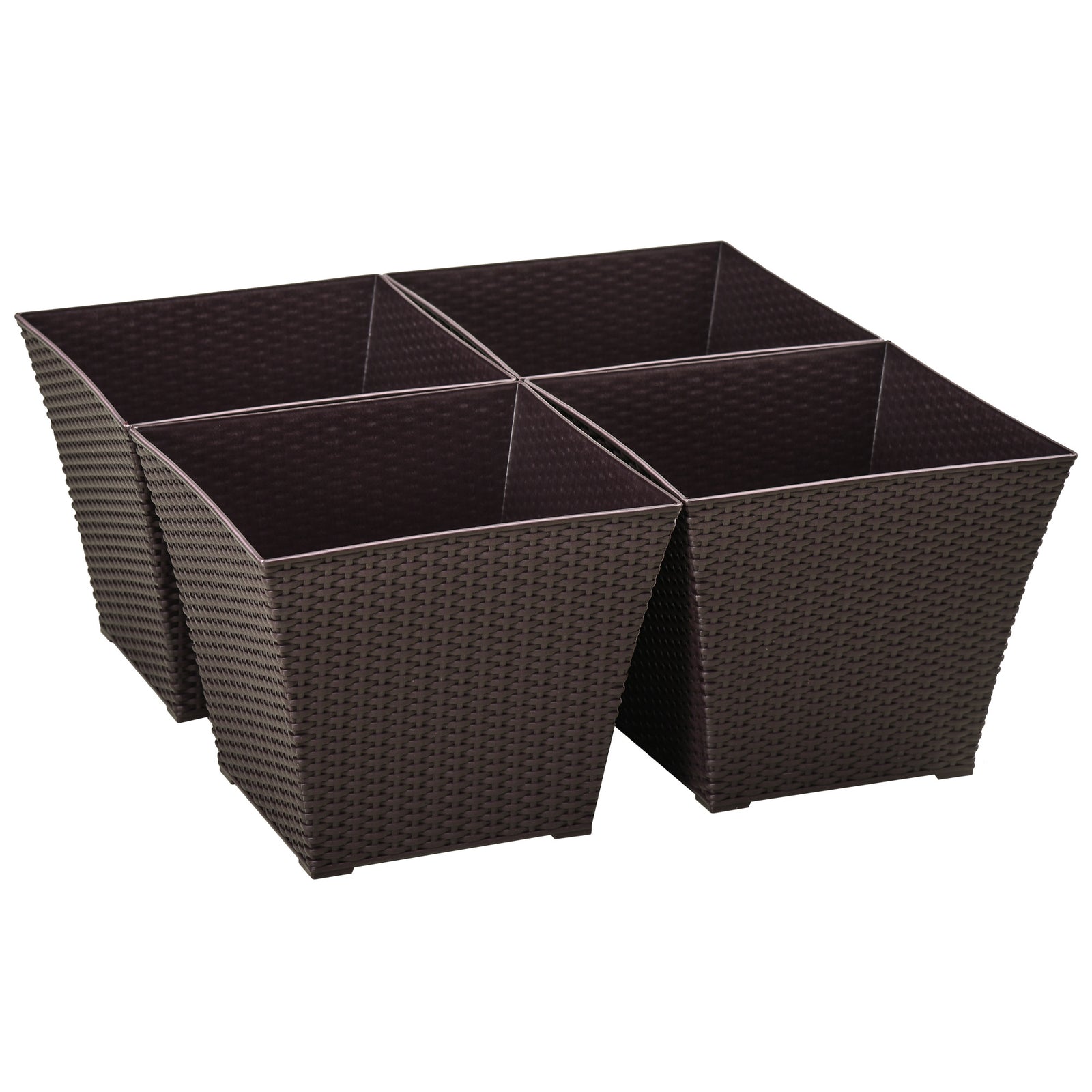 Planter Pack Of 4, Rattan Effect, Brown | Brown
