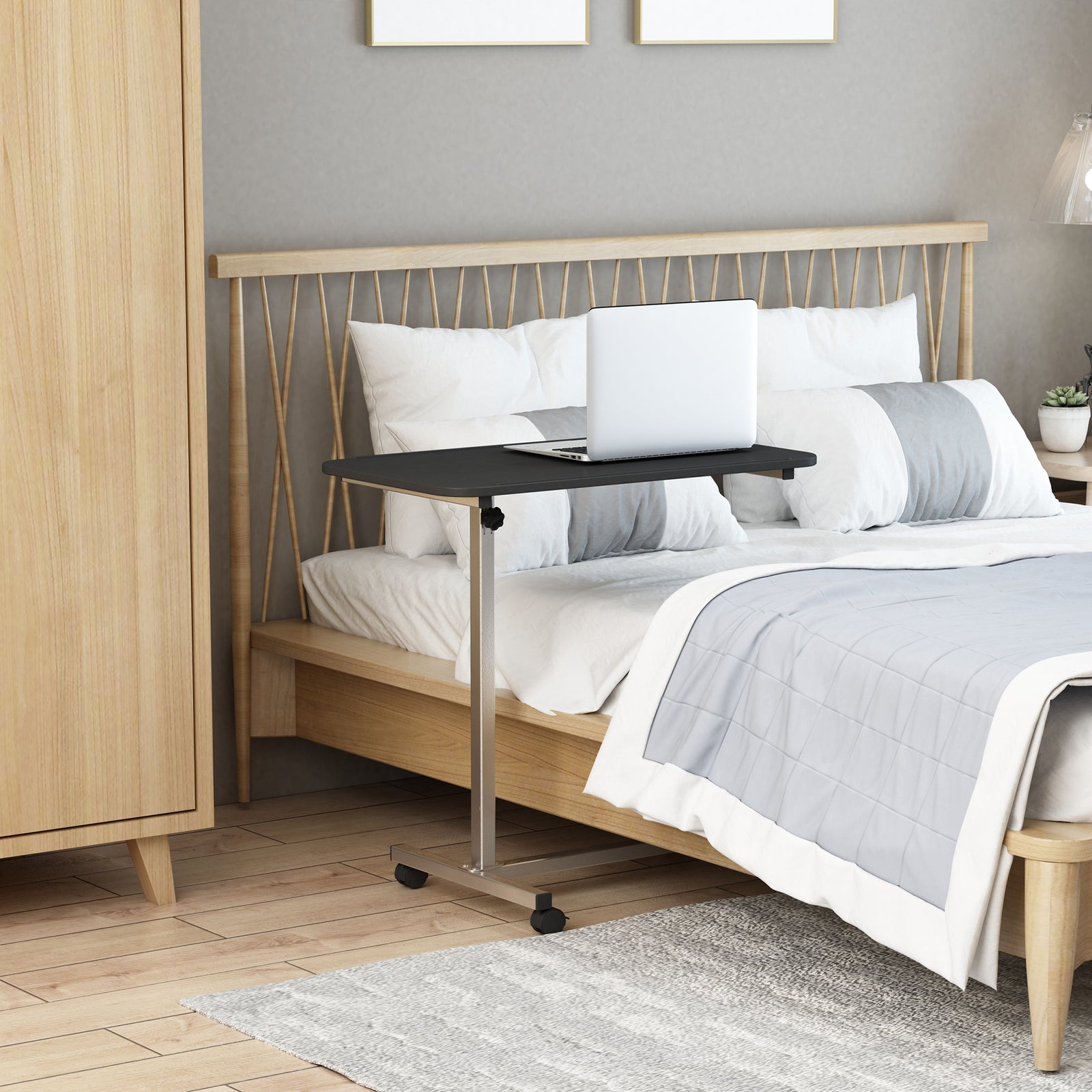 C-shaped Mobile Table Sofa Over Bed Side Nightstand | Black