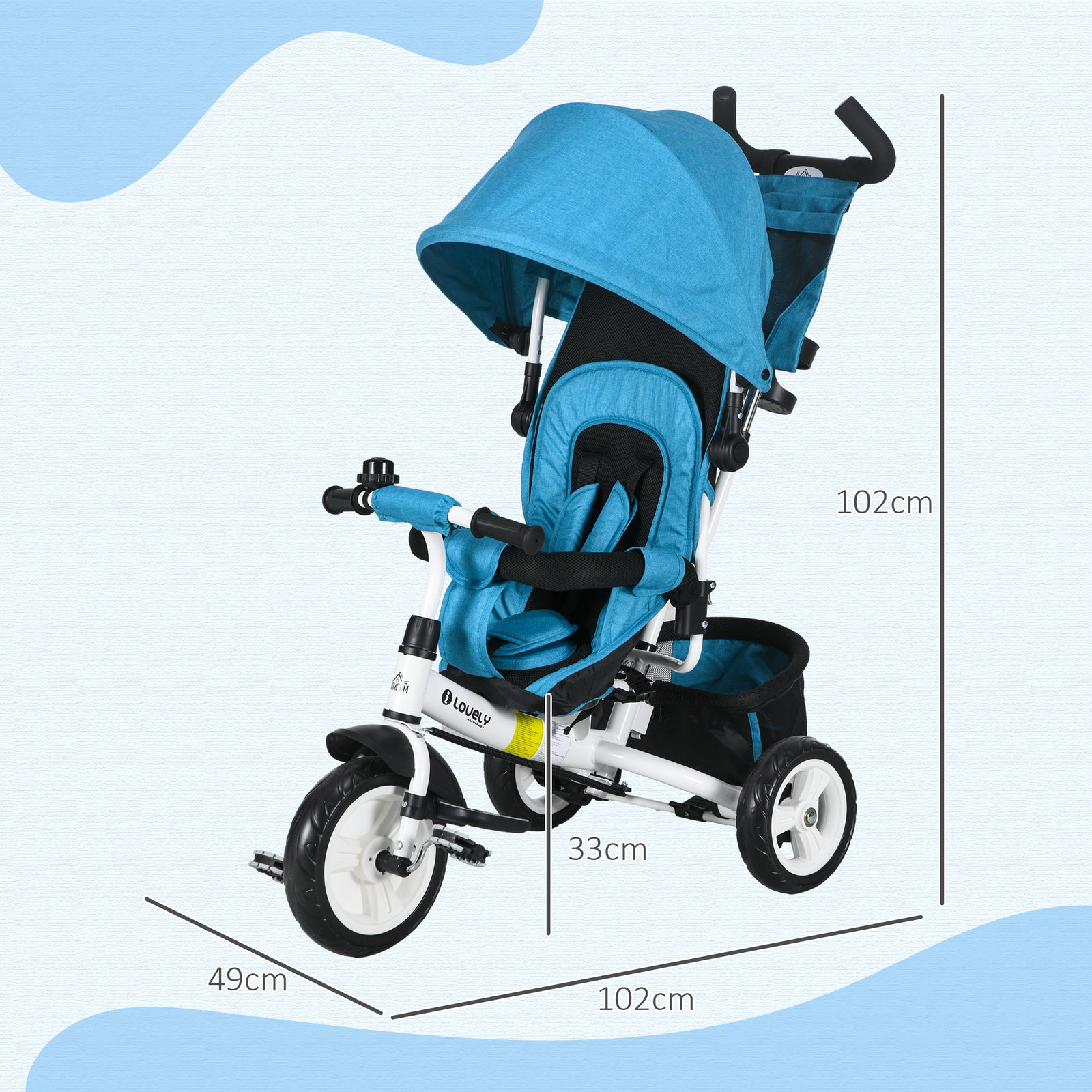 6 In 1 Kids Trike, Stroller With Parent Handle | Teal