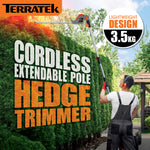20v Cordless Hedge Trimmer Long Reach Telescopic Garden Hedge Cutter, 1 Hr Fast Charge Battery & Charger Included | 2 Batteries + 1 Charger | Grey