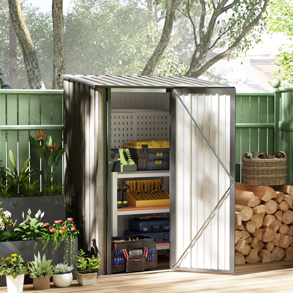 Outsunny 5x3ft Metal Storage Shed, Light Grey
