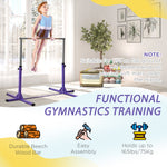 Adjustable Kids Gymnastics Bar Horizontal Training Steel Frame Wood | Purple