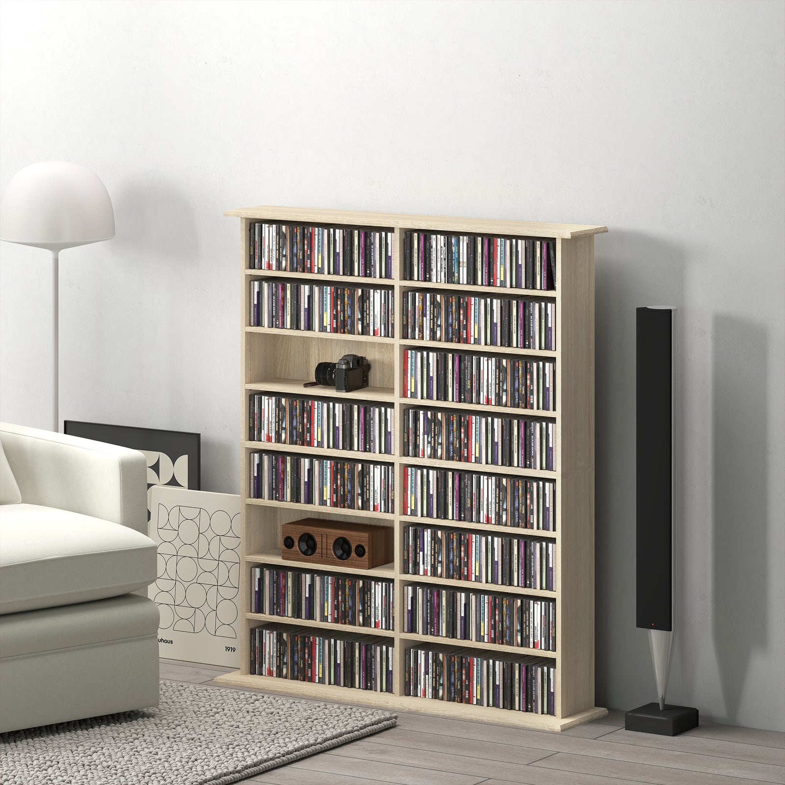 Cd Storage Unit Dvd Tower Blu-ray Storage Shelf For Office | Large | Natural