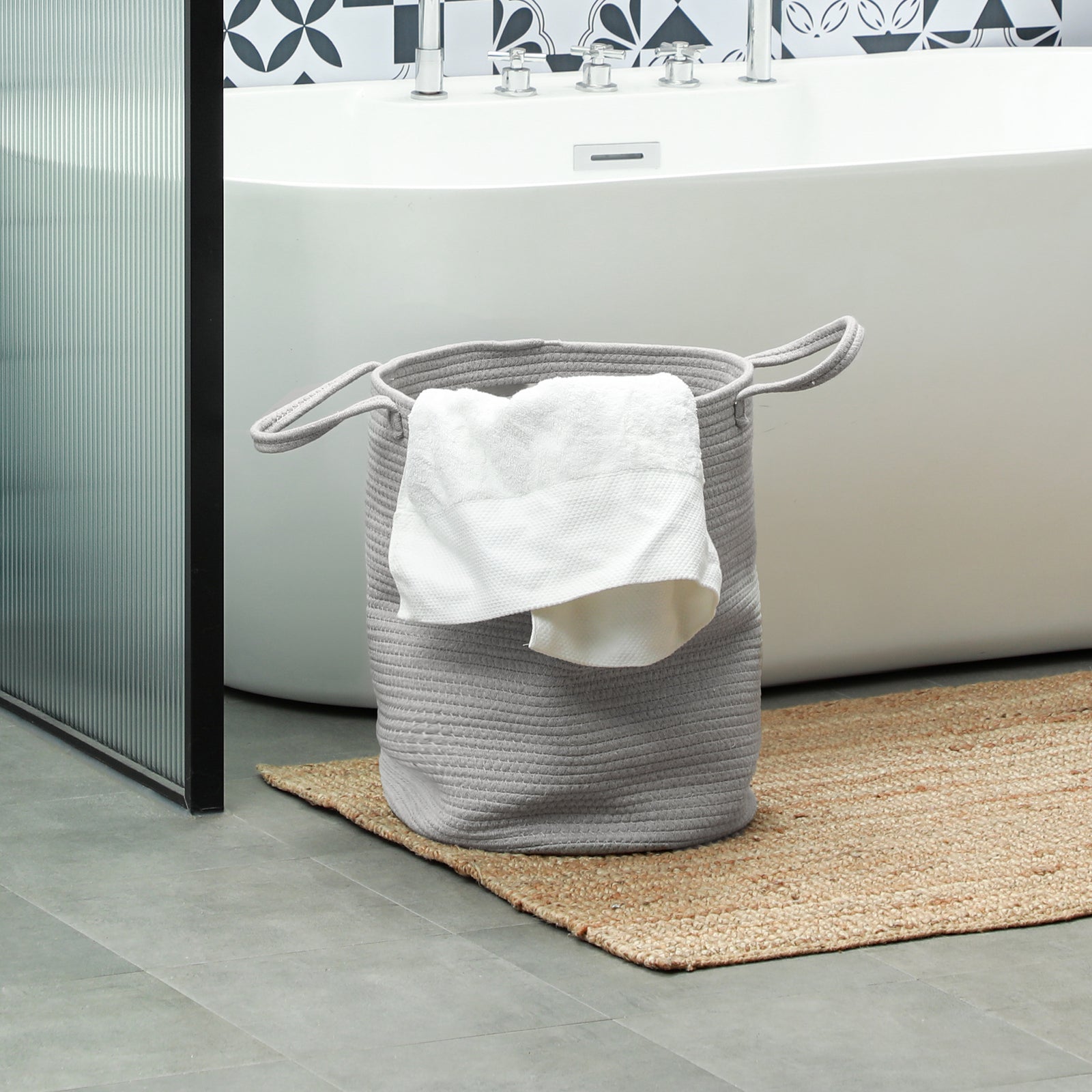 36/88l Cotton Rope Laundry Basket With Handles For Pillows | Medium