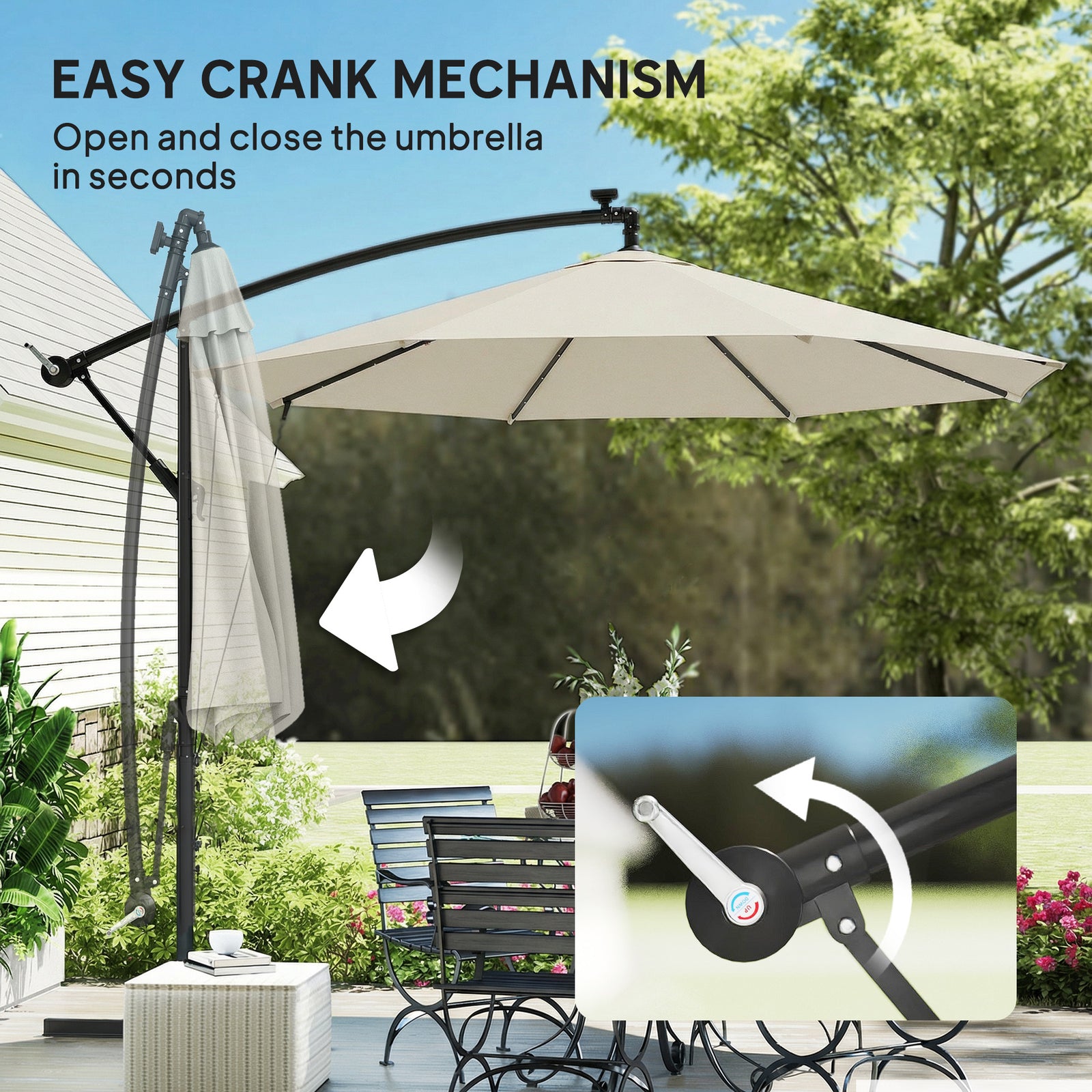 3 M Cantilever Parasol Solar Led Lights | Cream