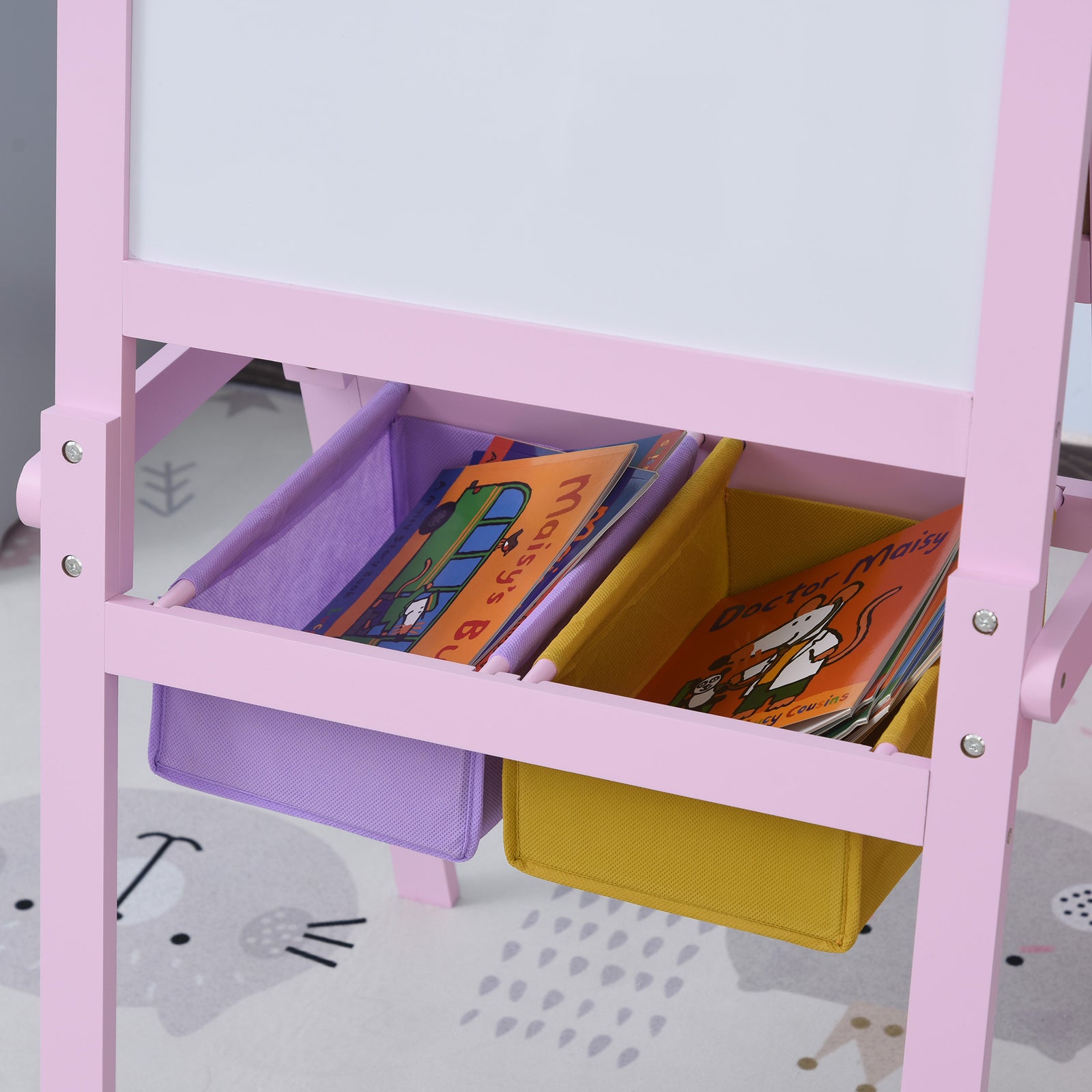 Kids Wooden Art Easel With Paper Roll Double-sided Chalkboard, Whiteboard