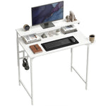 Computer Desk, 80cm Home Office Study Table With Hutch Shelf | White