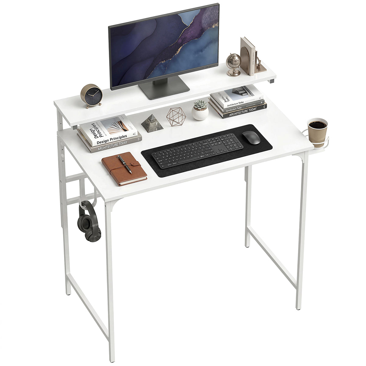 Computer Desk, 80cm Home Office Study Table With Hutch Shelf | White