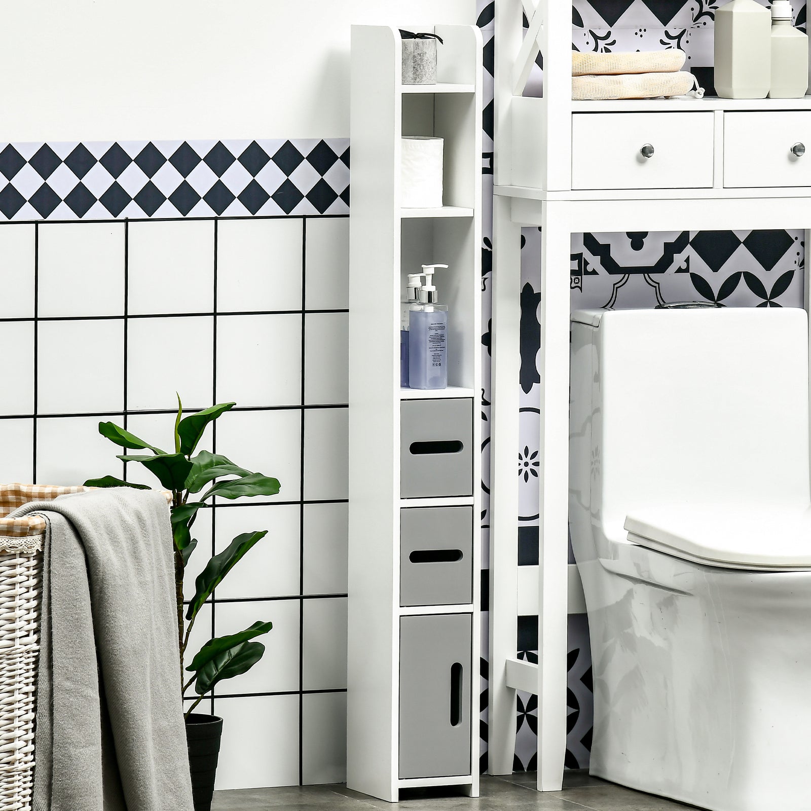 Freestanding Bathroom Cabinet W/ Open Shelves 3 Cupboards | One Size