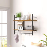Wall Shelf Unit With 4 Hooks For Living Room, Entryway | One Size | Brown