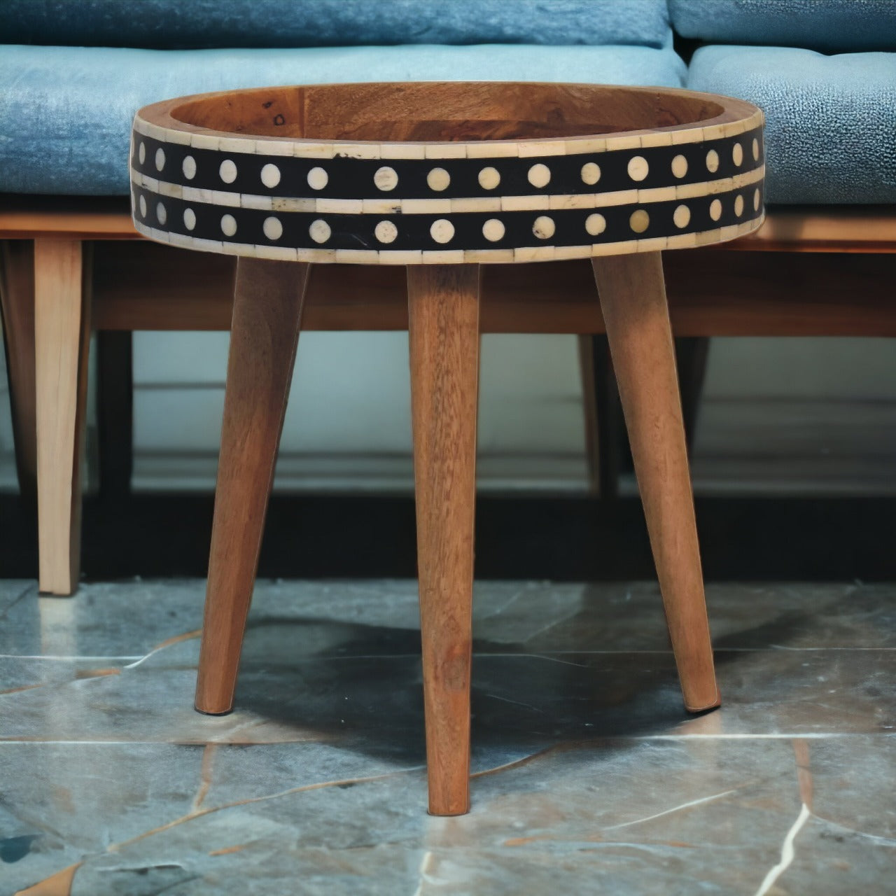 Solid Mango Wood Mini Pattern Nordic End Table