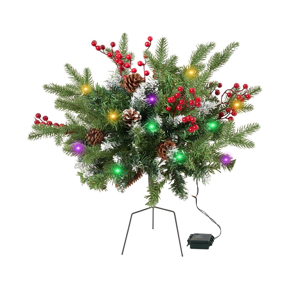 Pre-lit Artificial Christmas Tree Urn Filler With Tripod Stake
