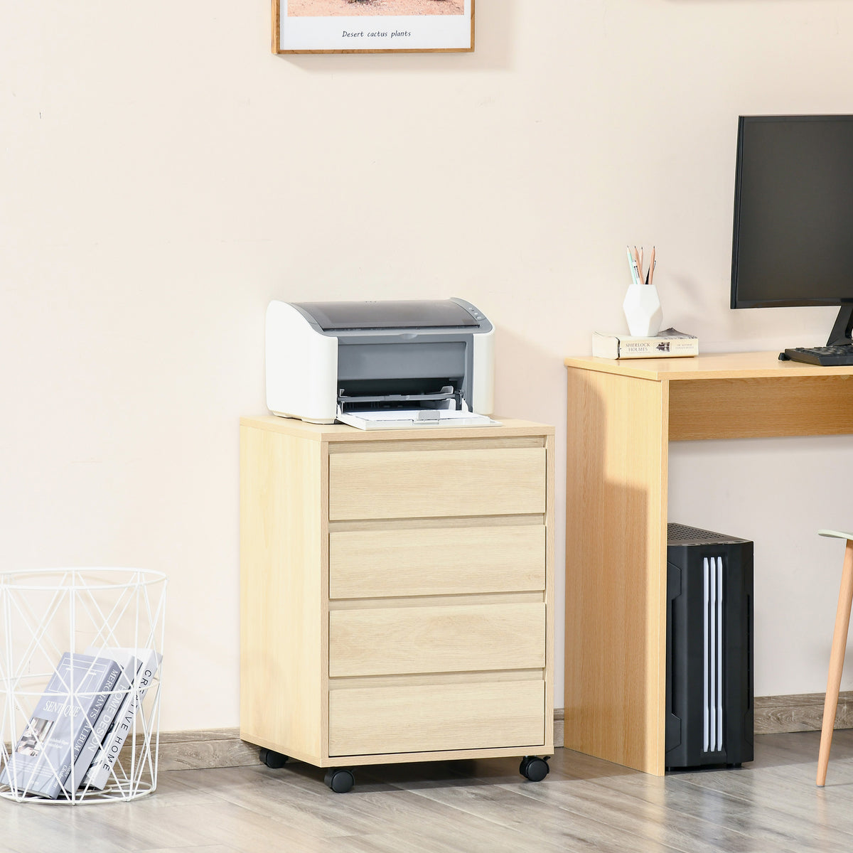 HOMCOM Mobile Vertical Filing Cabinet With 4 Drawers For Home