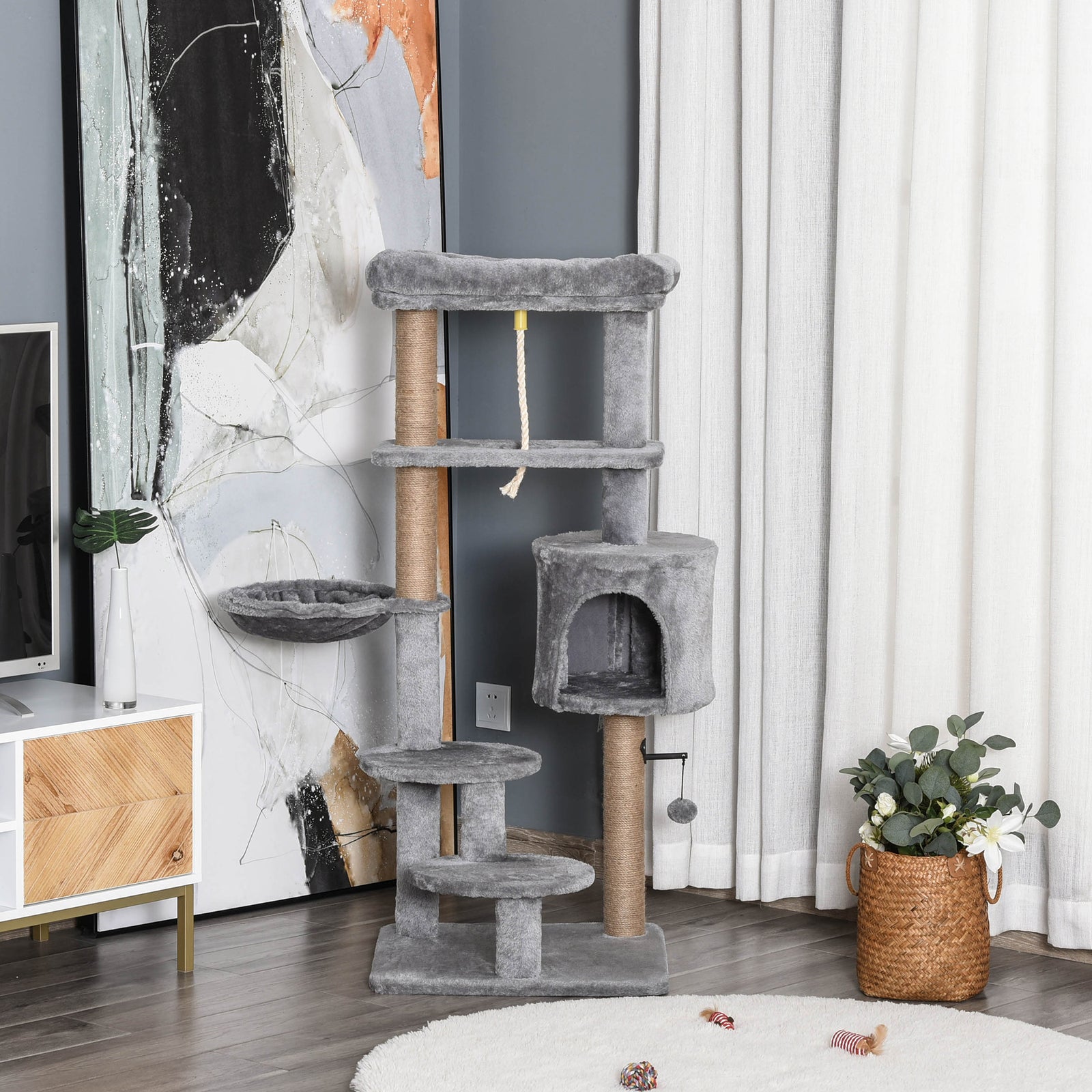 Cat Tree Climbing Kitten Activity Center 48 X 48 X 120cm Light Grey