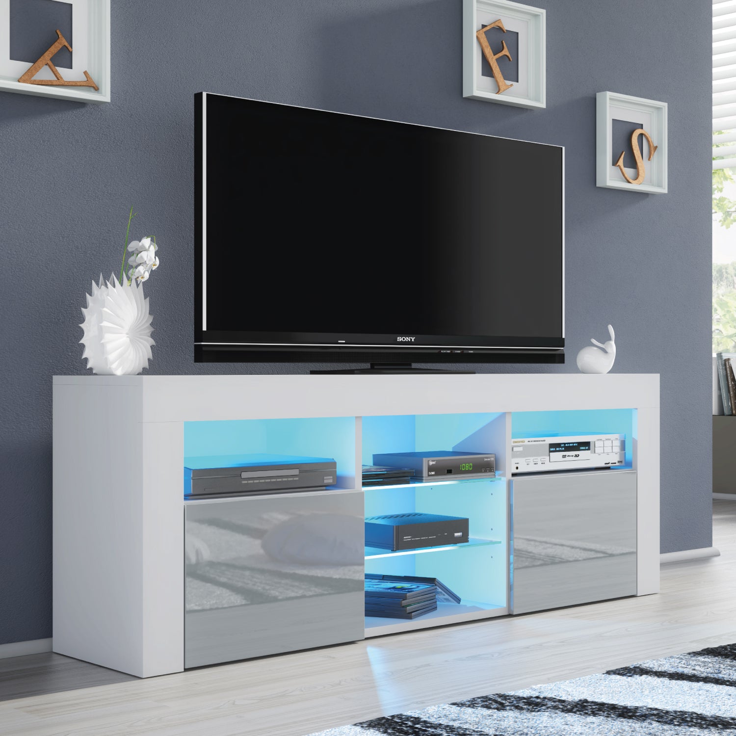 Pulse Tv Unit 145cm With Led Lights | Grey