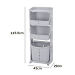 3/4 Tier Storage Rack Laundry Basket With Wheels | Medium | Grey