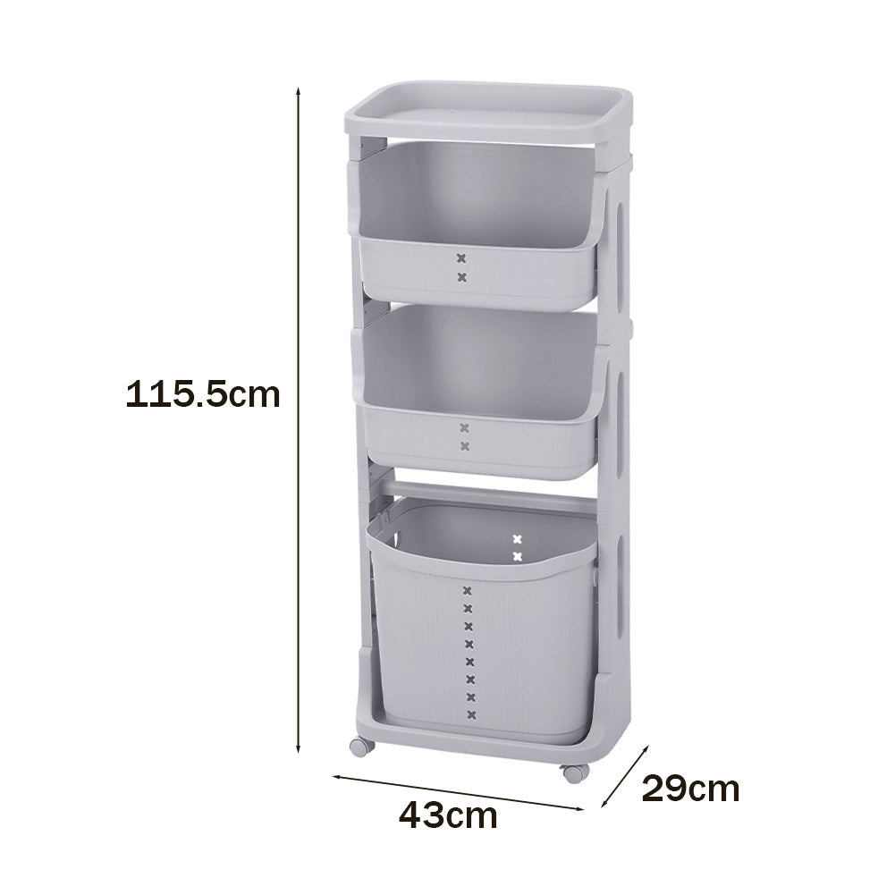 3/4 Tier Storage Rack Laundry Basket With Wheels | Medium | Grey