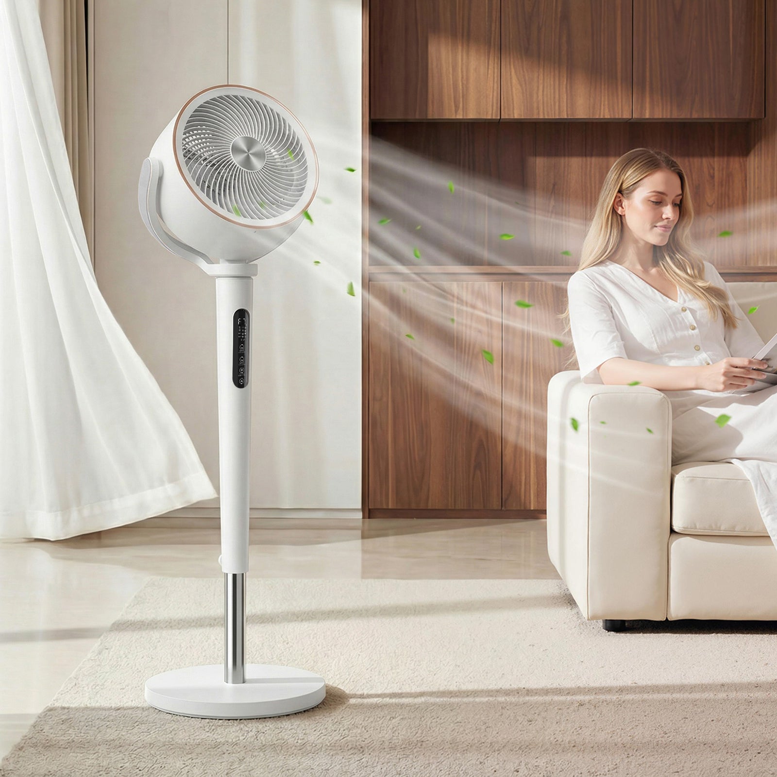 20db Silent Standing Fan, Oscillating Fan With 12 Speeds | White