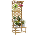 2 Tier Wooden Plant Stand With Trellis, Garden Bed | Yellow