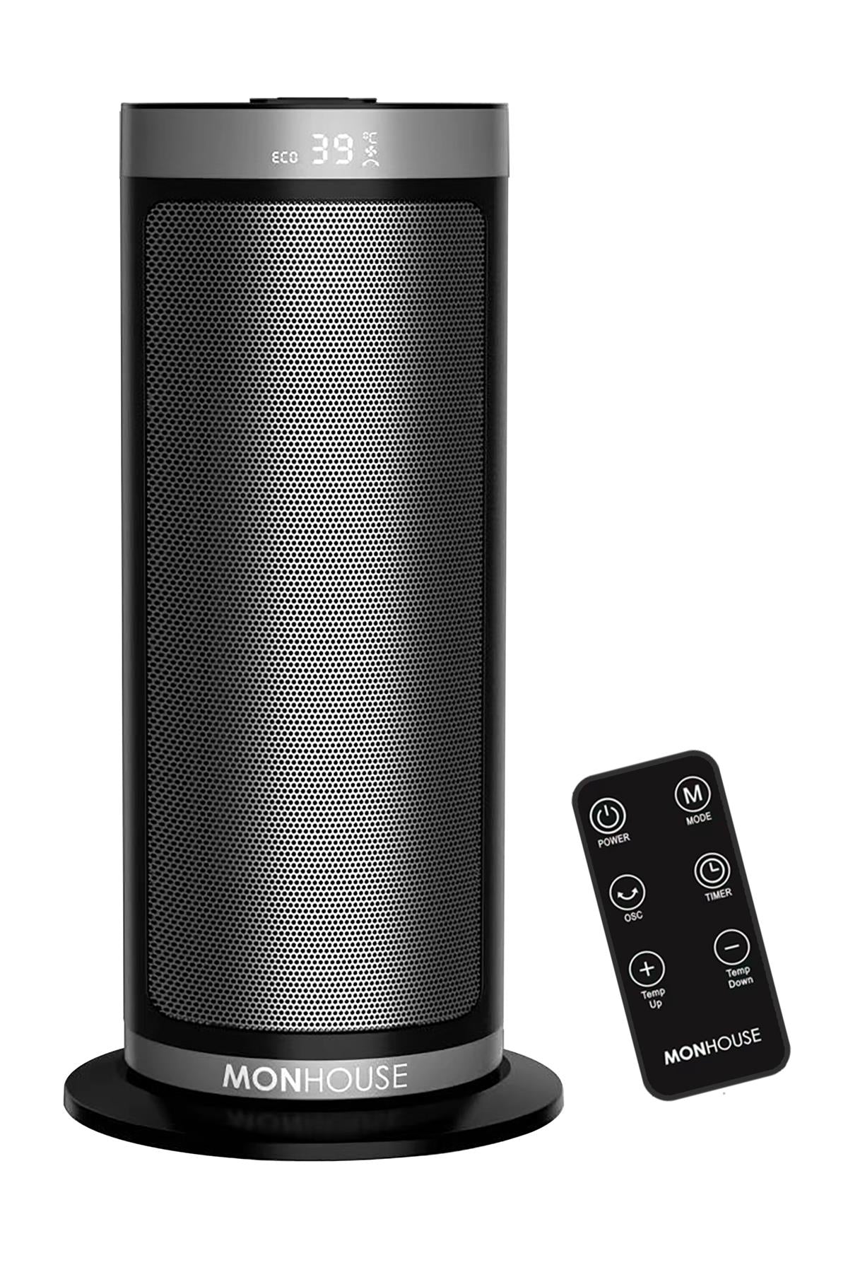 2000w Energy Efficient Electric Ptc Portable Heater 12h Timer - 40cm | One Size | Dark Grey