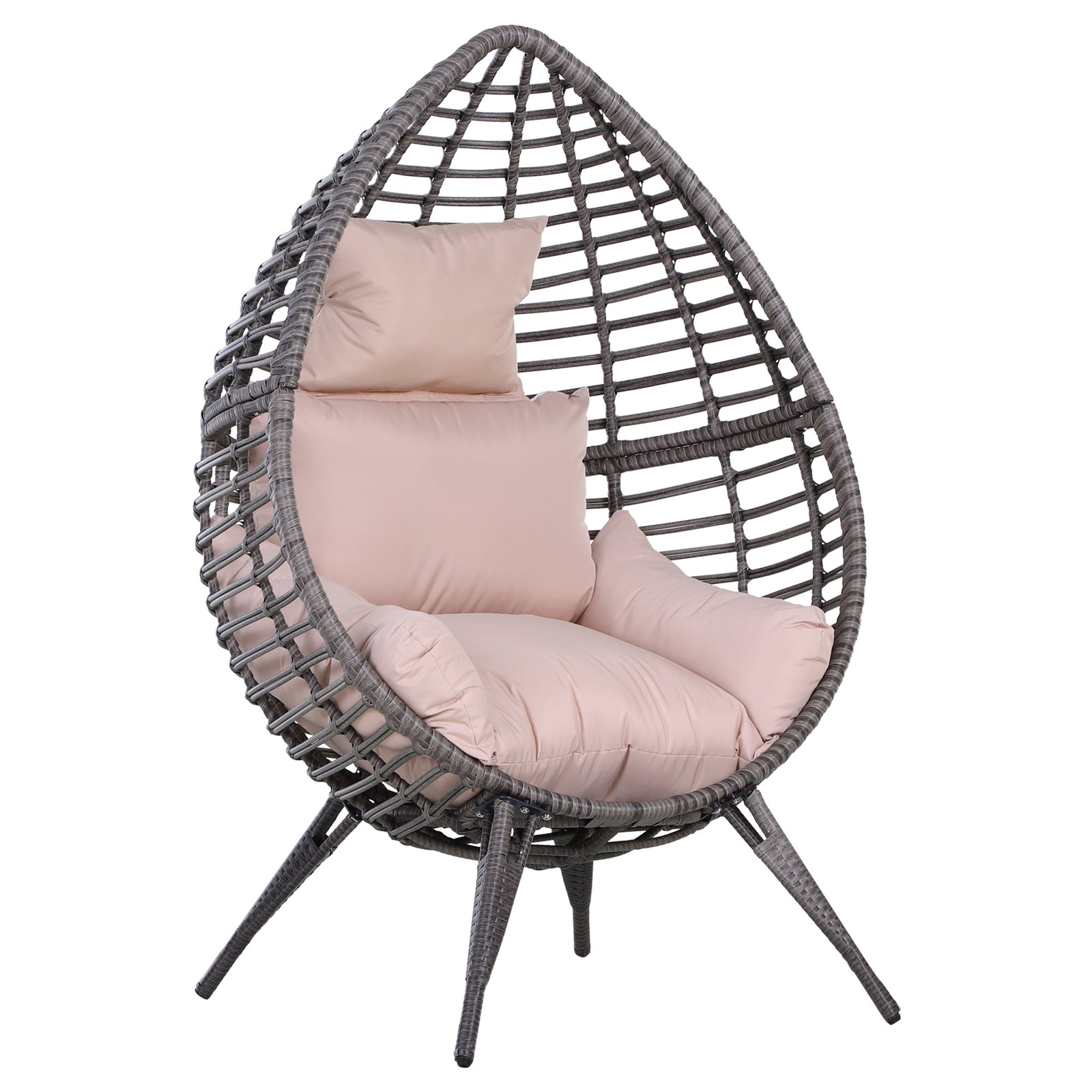 Rattan Wicker Teardrop Chair Lounger Soft Cushioned Patio | Beige