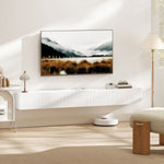 Wall Mount Tv Stand Cabinet With Fluted Flip-down Doors | White
