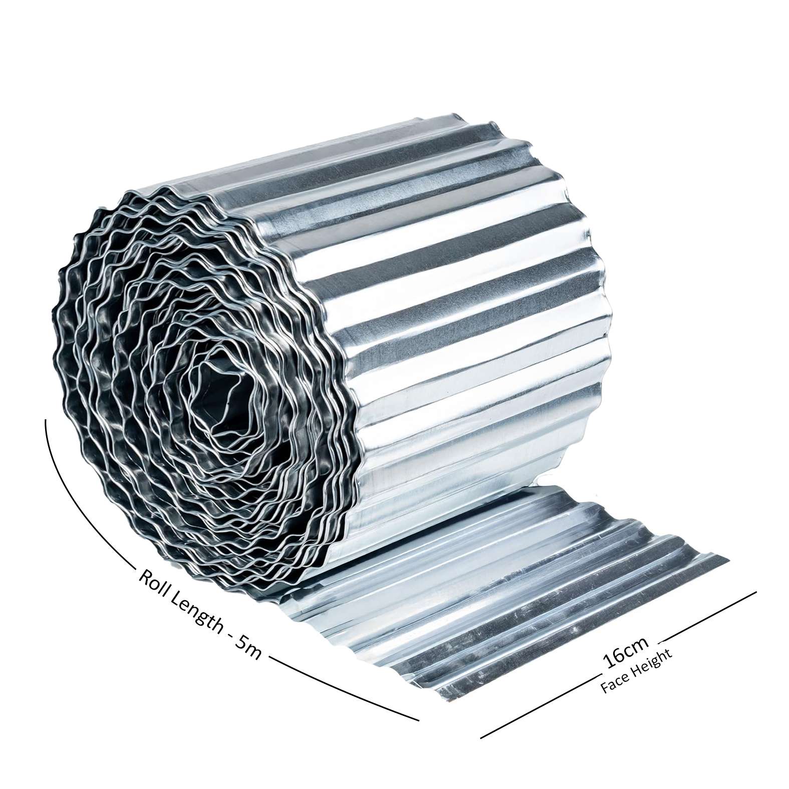 Corrugated Metal Lawn Edging Garden Border Roll | 5m | Silver