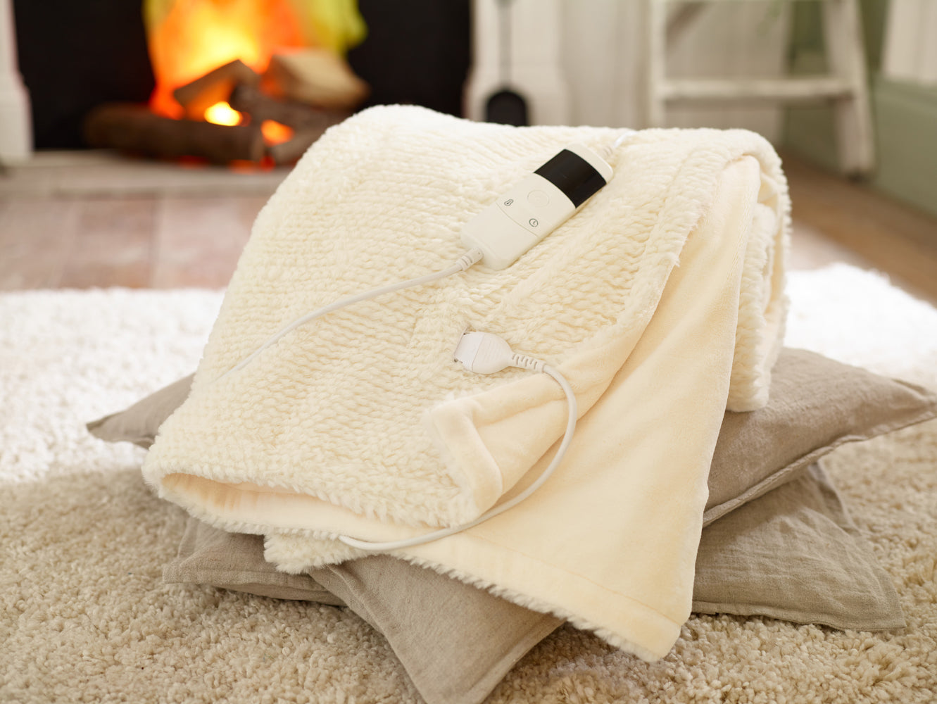 Sandringham Faux Fur Heated Throw 130x170cm – Luxurious Electric Ultra-soft Blanket With 10 Heat Settings | 130cm x 170cm | Cream
