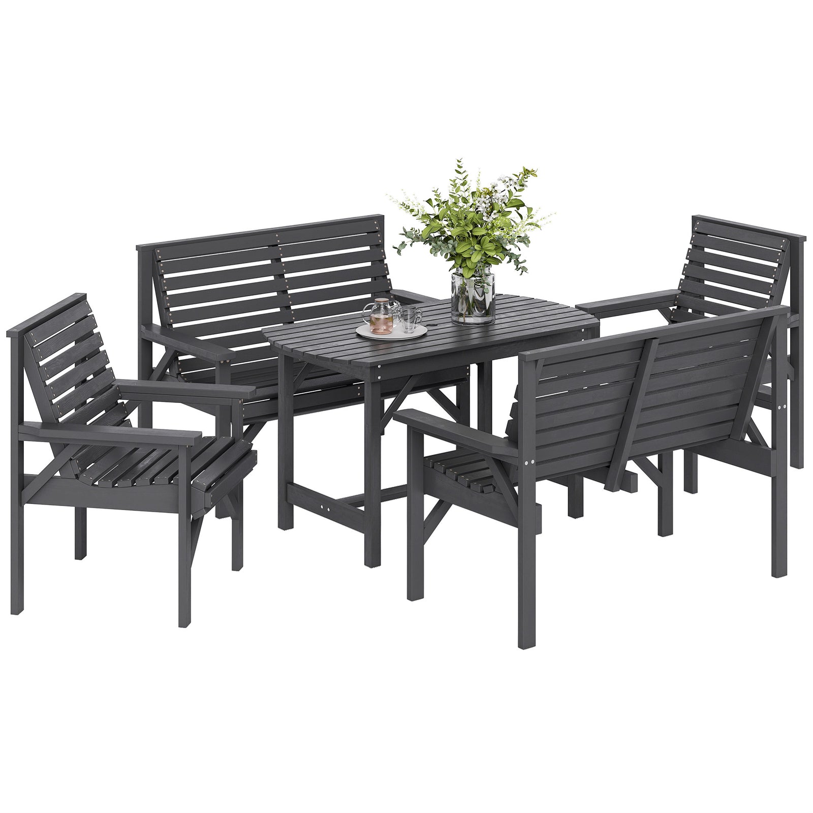 5pc Patio Dining Set Wooden Table And Chairs W/ Umbrella Hole