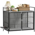 Pawhut Dog Crate Furniture With Rotating Bowl Holder For Large Dogs, Grey