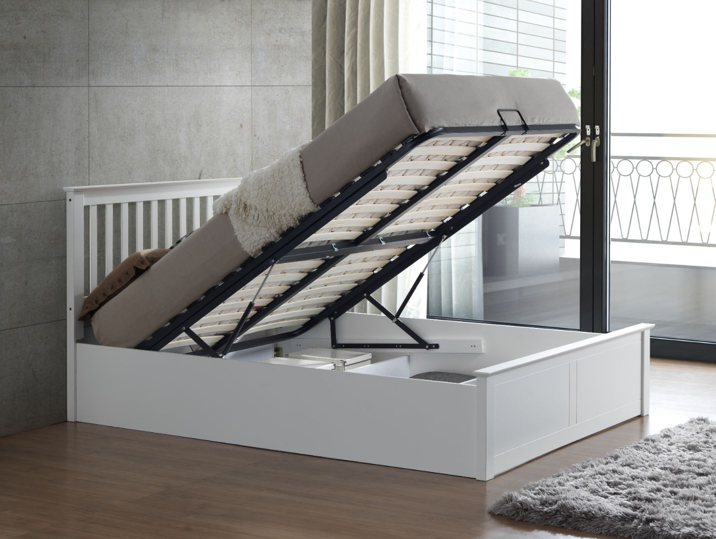 Malmo Wooden Ottoman Bed | Double | White