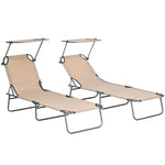 Reclining Sun Lounger Folding Recliner Garden Chair | Set of 2 | Brown