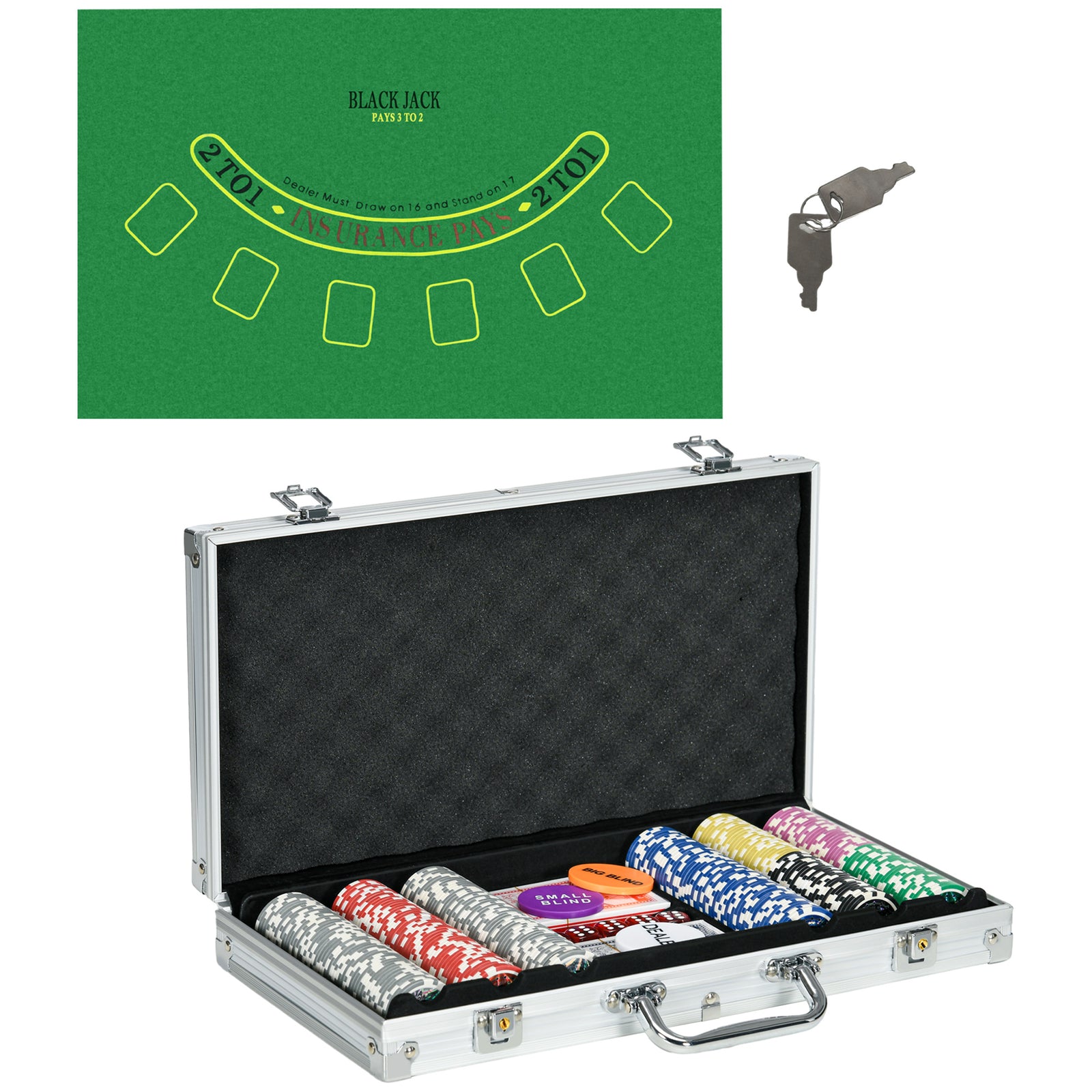 Texas Holdem Poker Set, 300 Chips, Mat, Aluminium Case