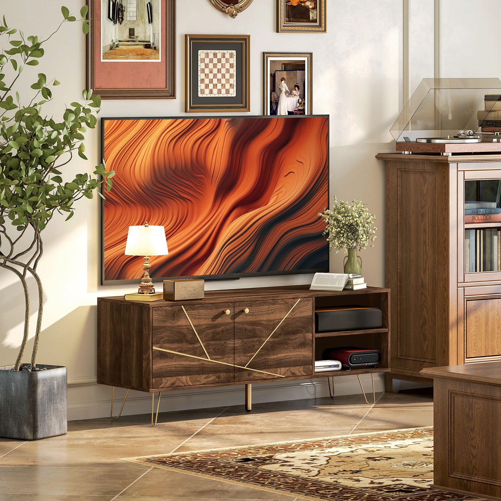 Tv Stand Cabinet 130cm Tv Unit W/ Adjustable Shelves